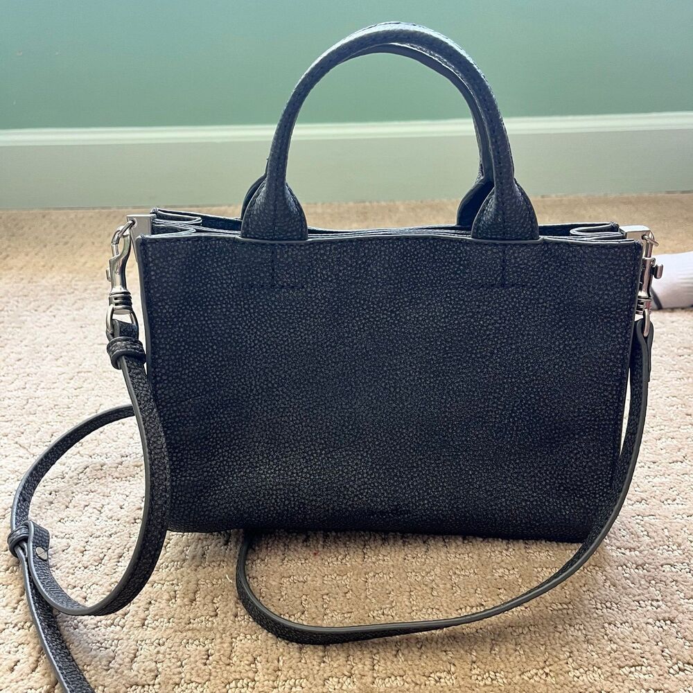 Steven Alan Brady Medium Leather Satchel Charcoal Pebbled Crossbody Structured